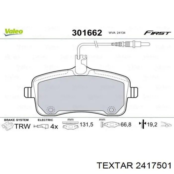Передні тормозні колодки 2417501 Textar