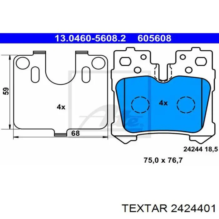 2424401 Textar Колодки гальмівні задні, дискові
