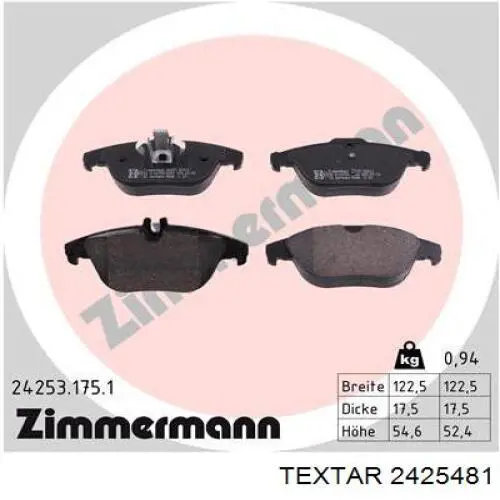 Купити 2425481 Textar Задні колодки