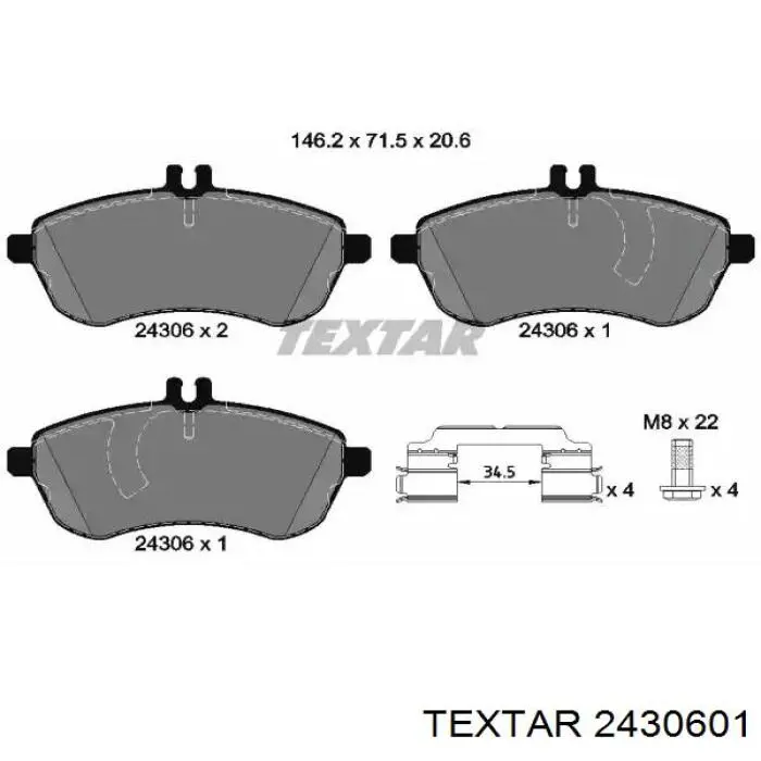 Купити 2430601 Textar Колодки гальмівні передні, дискові