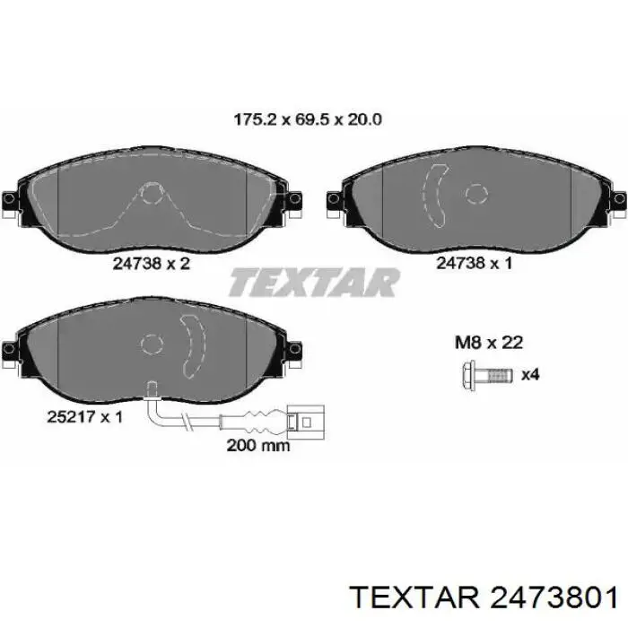 Купити 2473801 Textar Колодки гальмівні передні, дискові