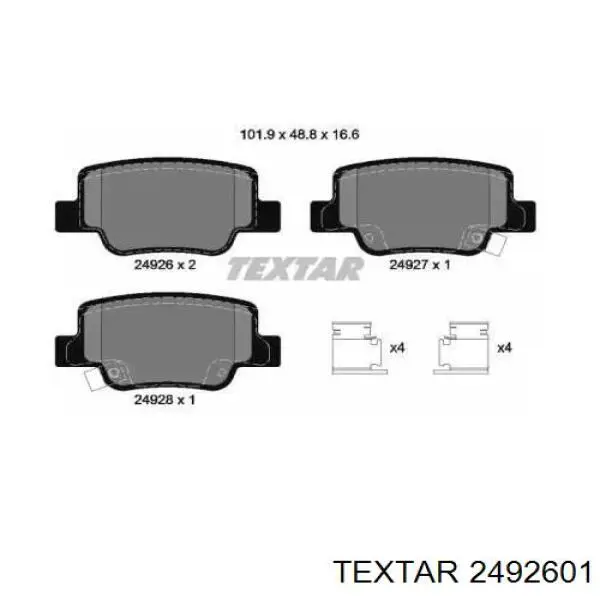 Задні гальмівні колодки Textar 2492601 ціна, від 21.22 USD