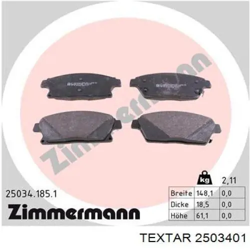 2503401 Textar Передні гальмівні колодки
