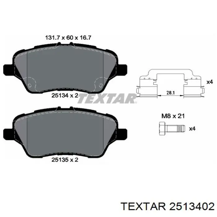 2513402 Textar Передні гальмівні колодки