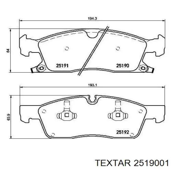 Колодки гальмівні передні, дискові 2519001 Textar
