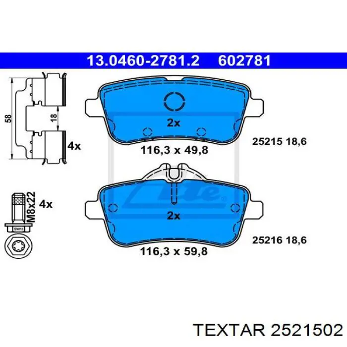 Задні гальмівні колодки Textar 2521502 ціна, від 73.12 USD