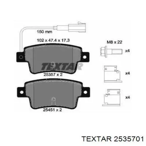 Задні гальмівні колодки Textar 2535701 ціна, від 28.46 USD