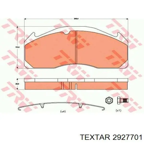 Гальмівні колодки Textar 2927701 ціна, від 80.25 USD