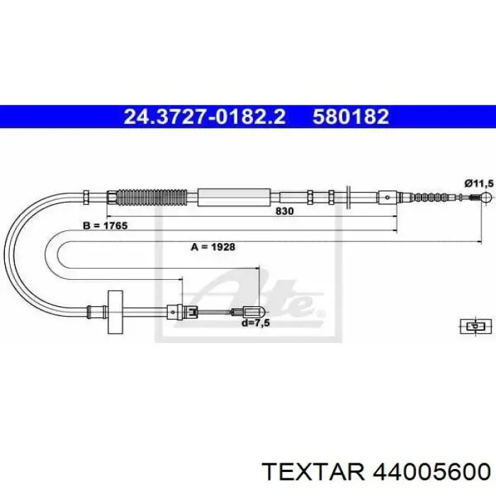 44005600 Textar Трос ручного гальма задній, лівий
