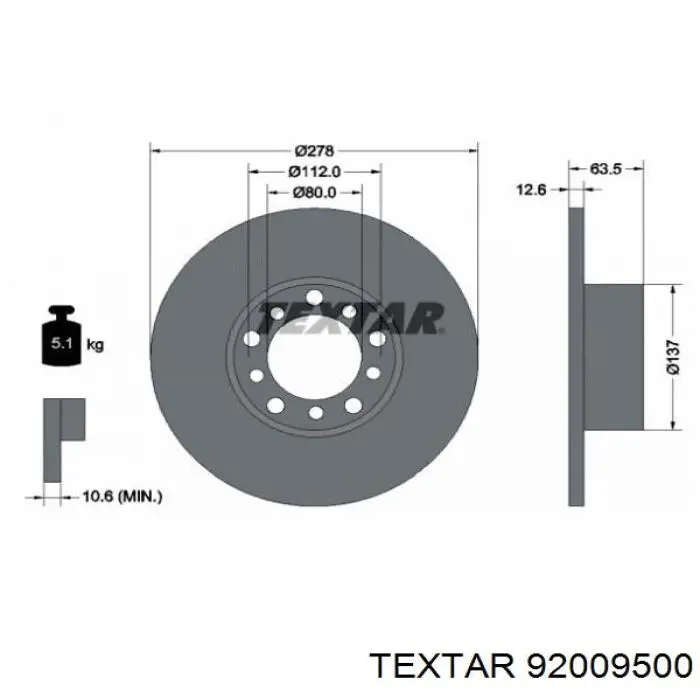 Диск гальмівний передній 92009500 Textar