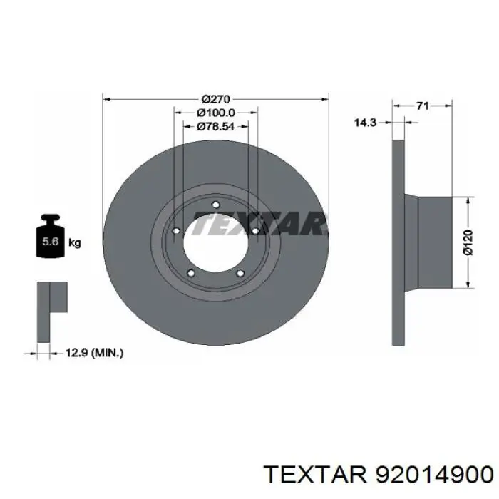 92014900 Textar диск гальмівний передній