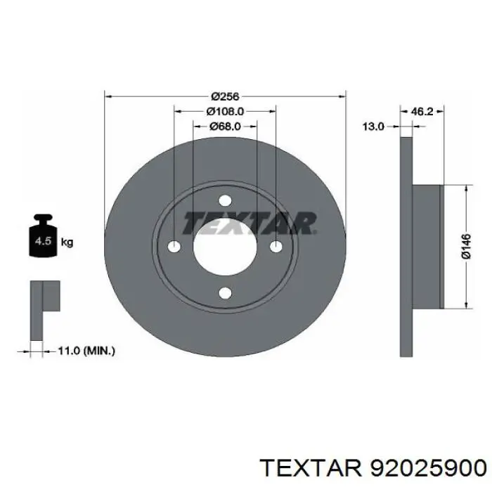 92025900 Textar диск гальмівний передній