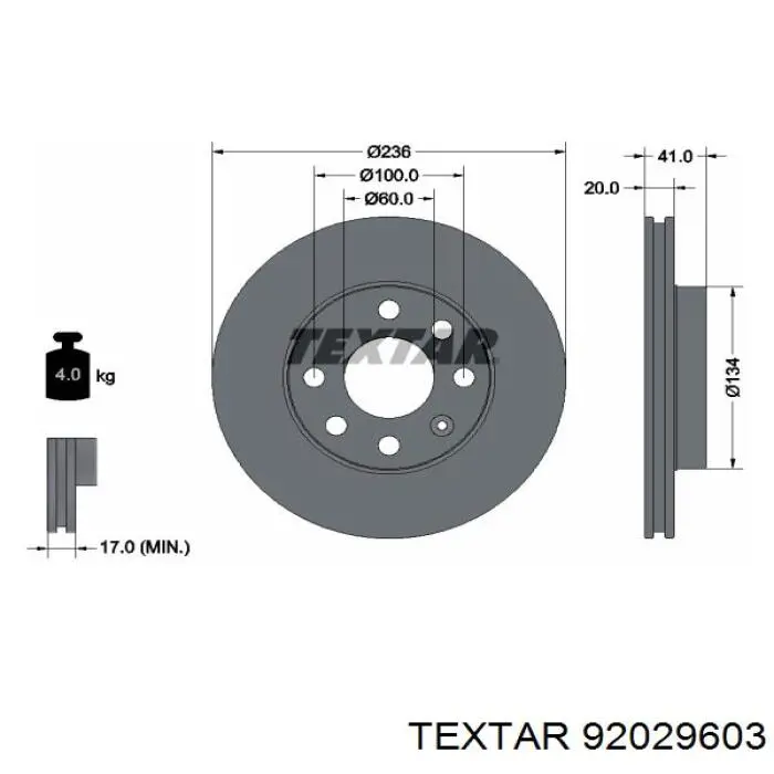 92029603 Textar диск гальмівний передній