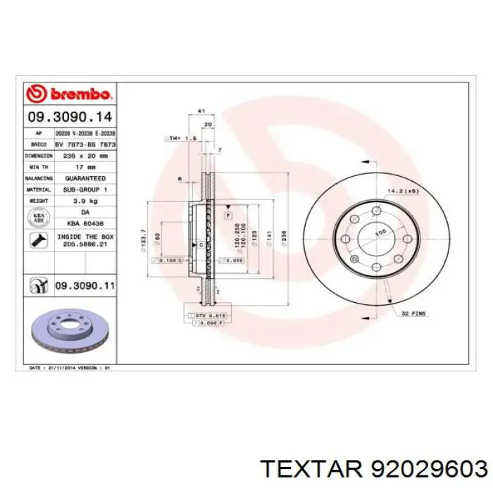 Диск переднього гальма Textar 92029603 ціна, від 23.69 USD