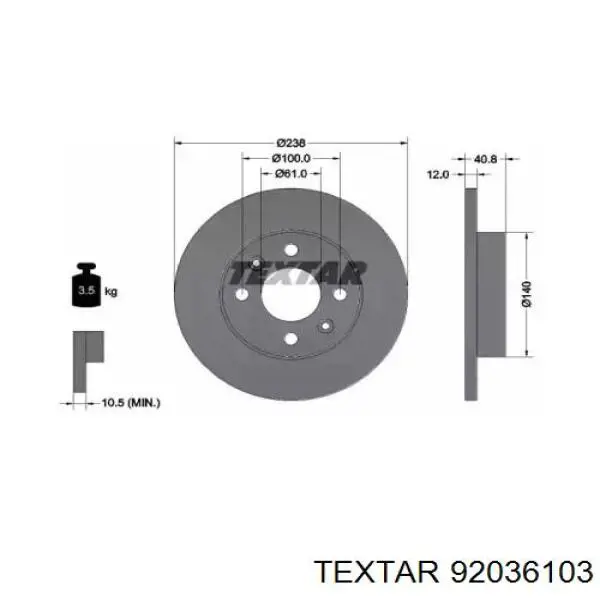 Диск гальмівний передній Textar 92036103