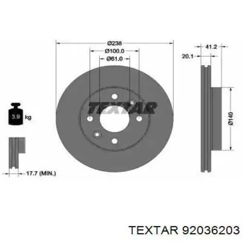 92036203 Textar диск гальмівний передній