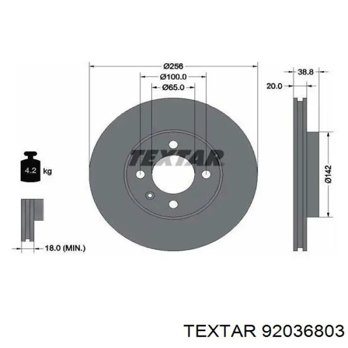 92036803 Textar диск гальмівний передній
