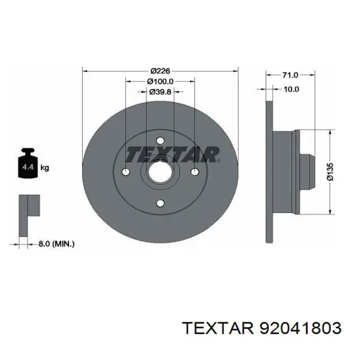 92041803 Textar диск гальмівний задній