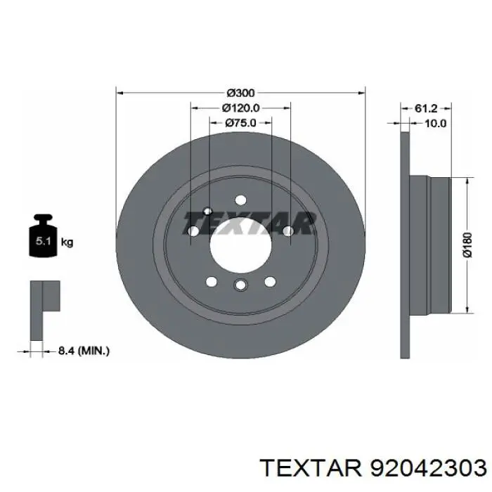 92042303 Textar диск гальмівний задній