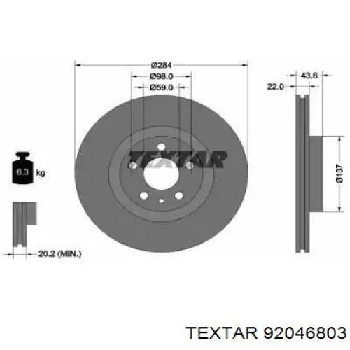 Диск переднього гальма Textar 92046803 ціна, від 31.41 USD