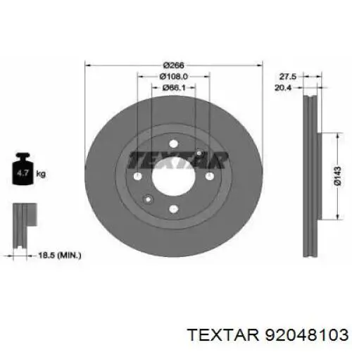 92048103 Textar диск гальмівний передній