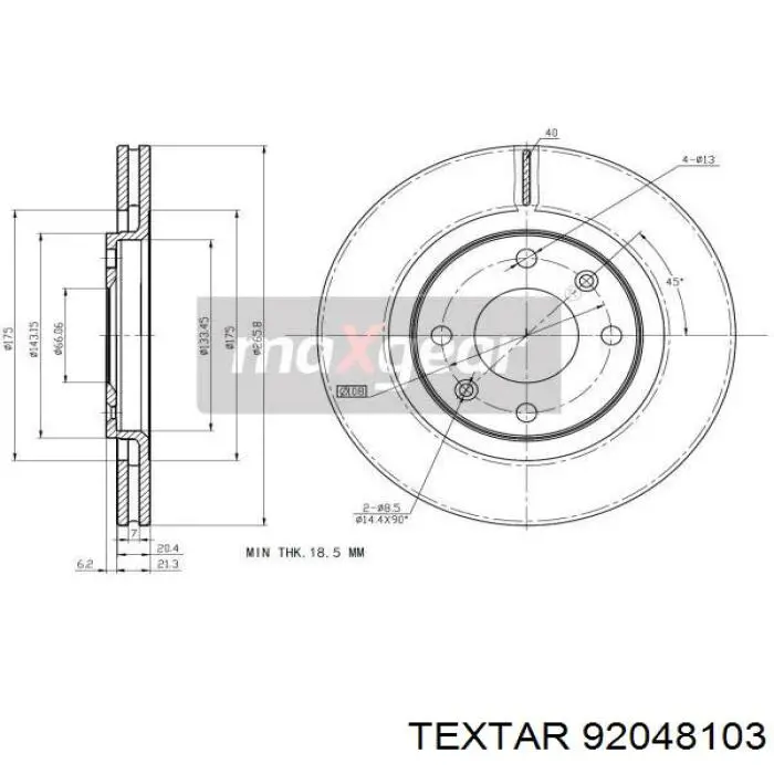 Диск переднього гальма Textar 92048103 ціна, від 21.94 USD