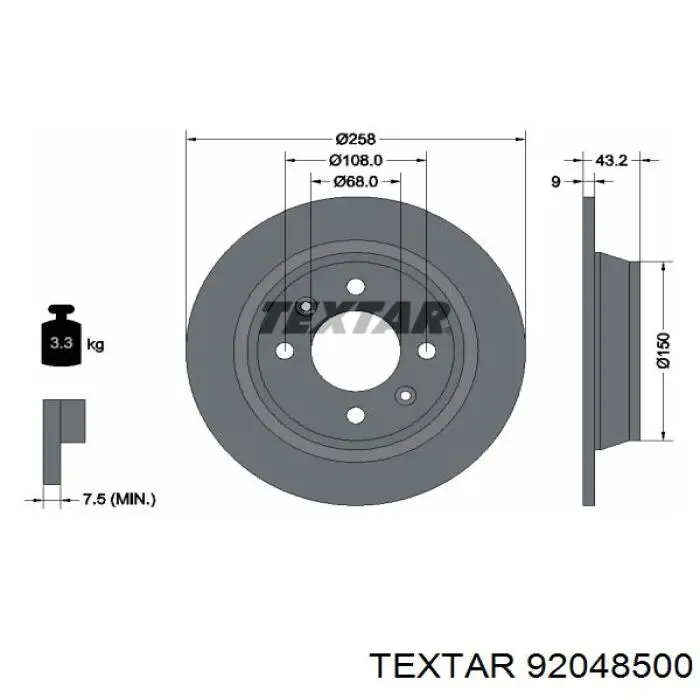 92048500 Textar диск гальмівний задній