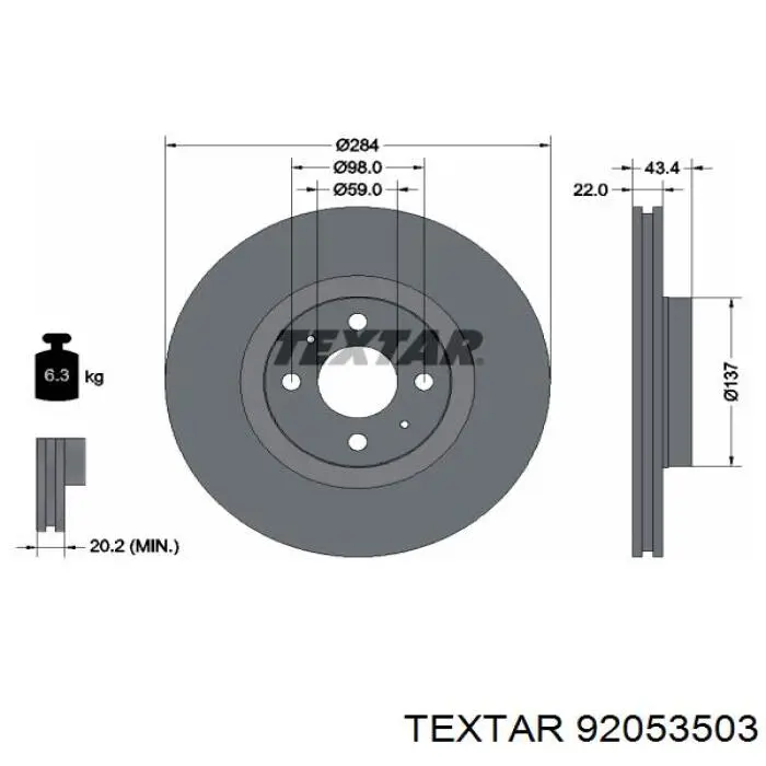 92053503 Textar диск гальмівний передній