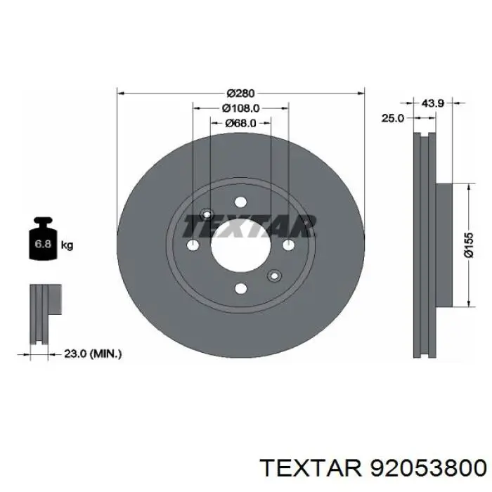 92053800 Textar диск гальмівний передній