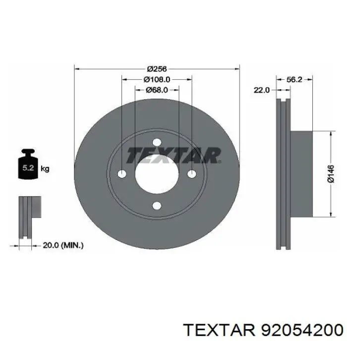 92054200 Textar диск гальмівний передній