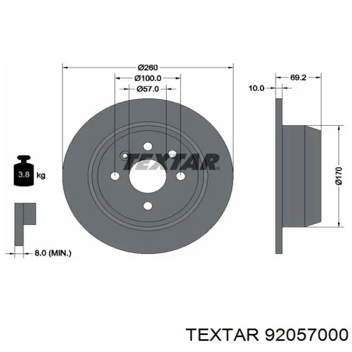 Диск гальмівний задній 92057000 Textar