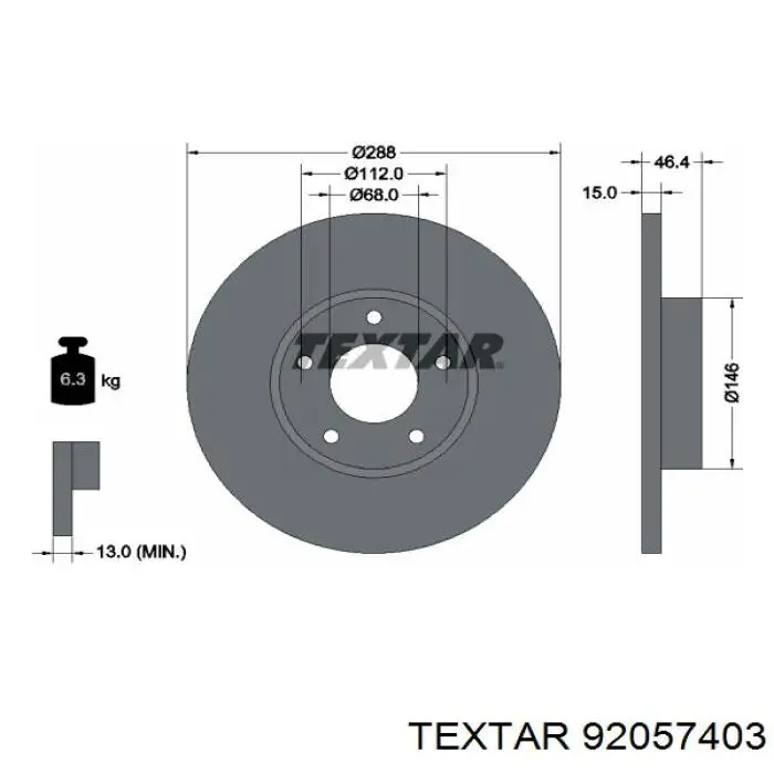 92057403 Textar диск гальмівний передній