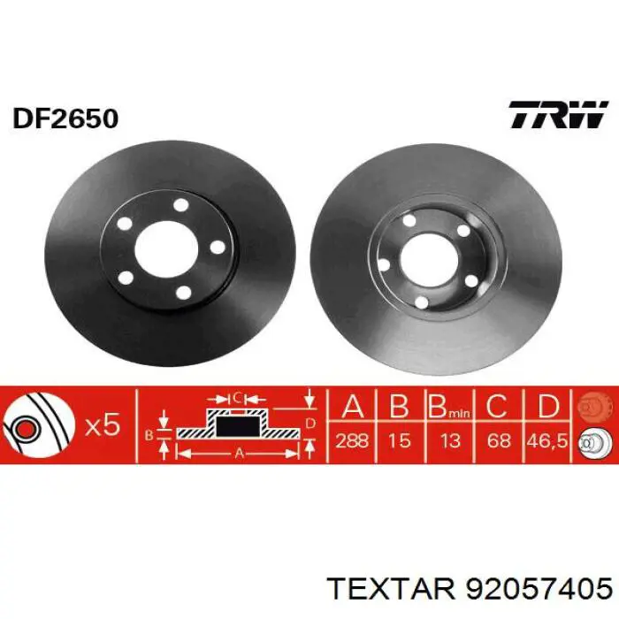 Диск переднього гальма Textar 92057405 ціна, від 33.36 USD