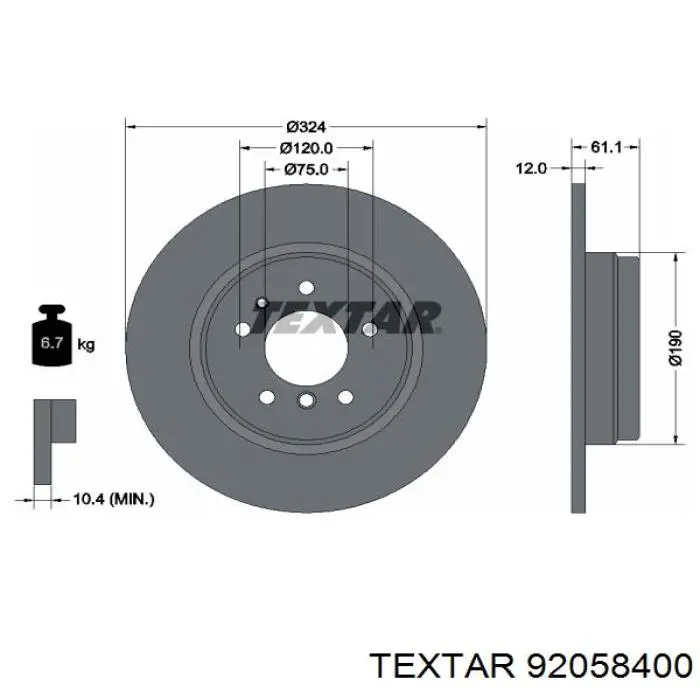 92058400 Textar диск гальмівний задній