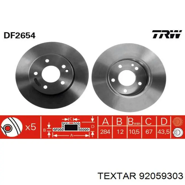 Диск гальмівний передній Textar 92059303