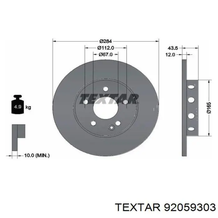 Диск переднього гальма Textar 92059303 ціна, від 25.30 USD