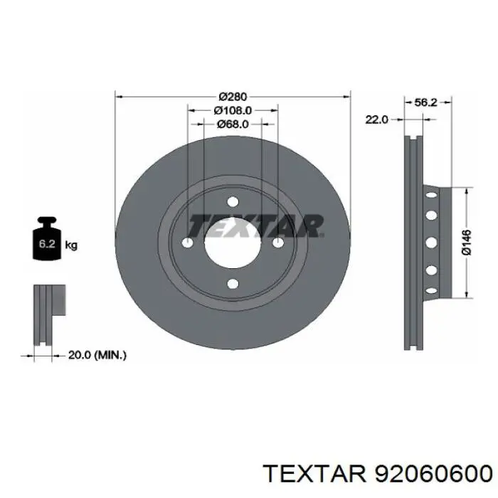 92060600 Textar диск гальмівний передній