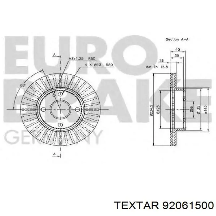 92061500 Textar Гальмо дискове переднє