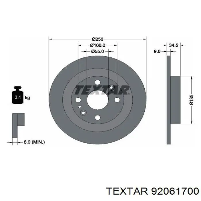 92061700 Textar диск гальмівний задній