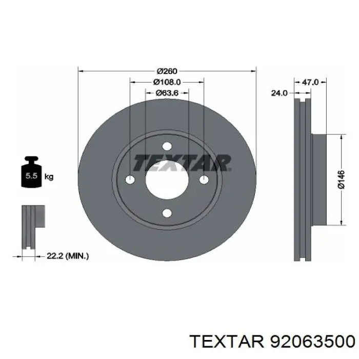 92063500 Textar диск гальмівний передній