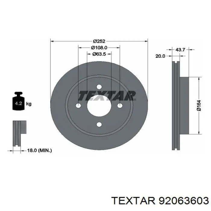 Диск гальмівний задній 92063603 Textar