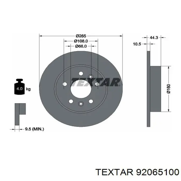 92065100 Textar диск гальмівний задній