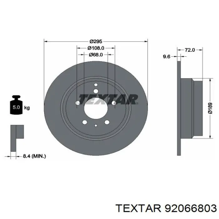 Диск гальмівний задній 92066803 Textar