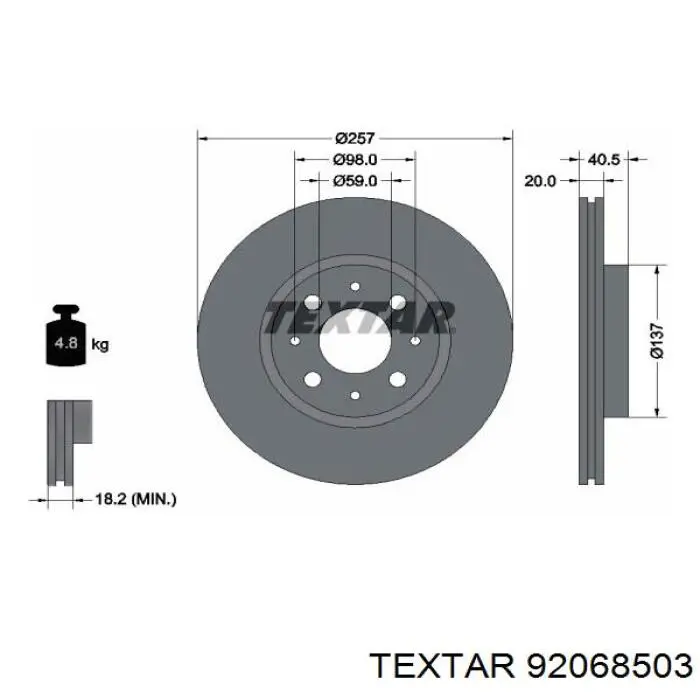 92068503 Textar диск гальмівний передній