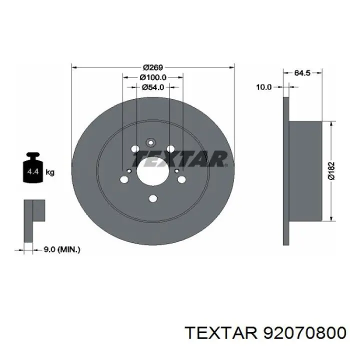 92070800 Textar диск гальмівний задній