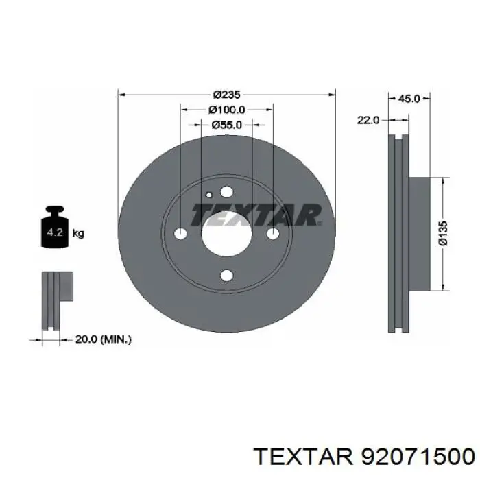 92071500 Textar диск гальмівний передній