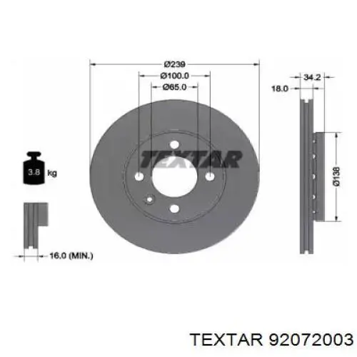 92072003 Textar диск гальмівний передній