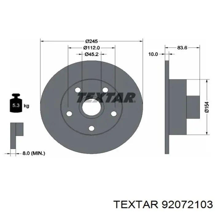 92072103 Textar диск гальмівний задній