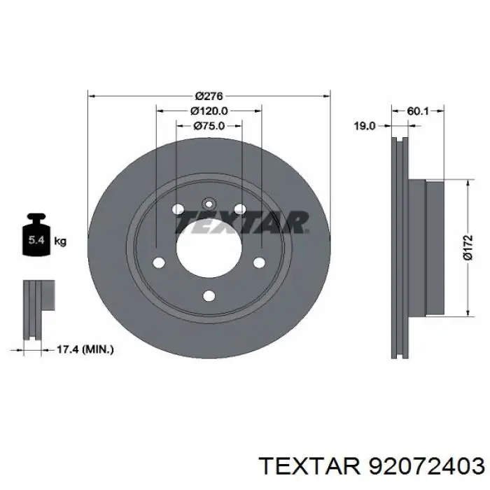 92072403 Textar диск гальмівний задній