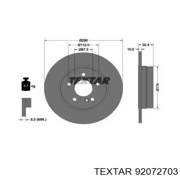 92072703 Textar диск гальмівний задній